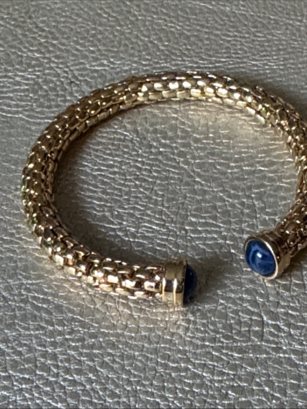 Gold Tone Braided Open Cuff Bracelet with cobalt stones- Women Jewelry